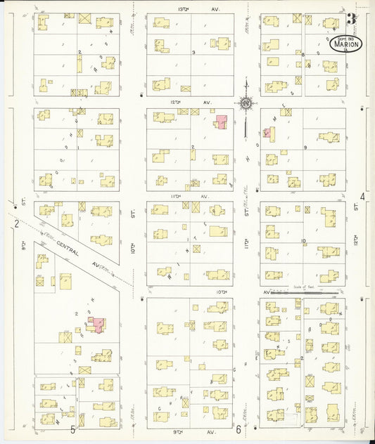 Sanborn Fire Insurance Map from Marion, Linn County, Iowa (1913), Sheet #0003 - Historic Sanborn Fire Insurance Map Print, vintage old map wall art