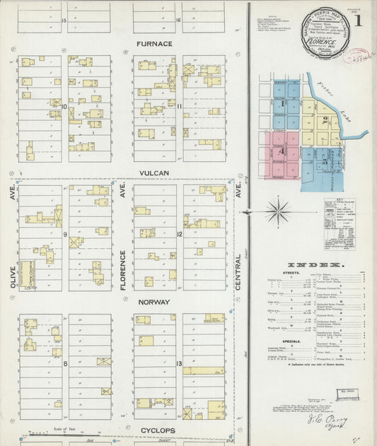 Sanborn Fire Insurance Map from Florence, Florence County, Wisconsin (1891), Sheet #0001 - Historic Sanborn Fire Insurance Map Print, vintage old map wall art, antique decor, genealogy gift, Wisconsin Wisconsin map