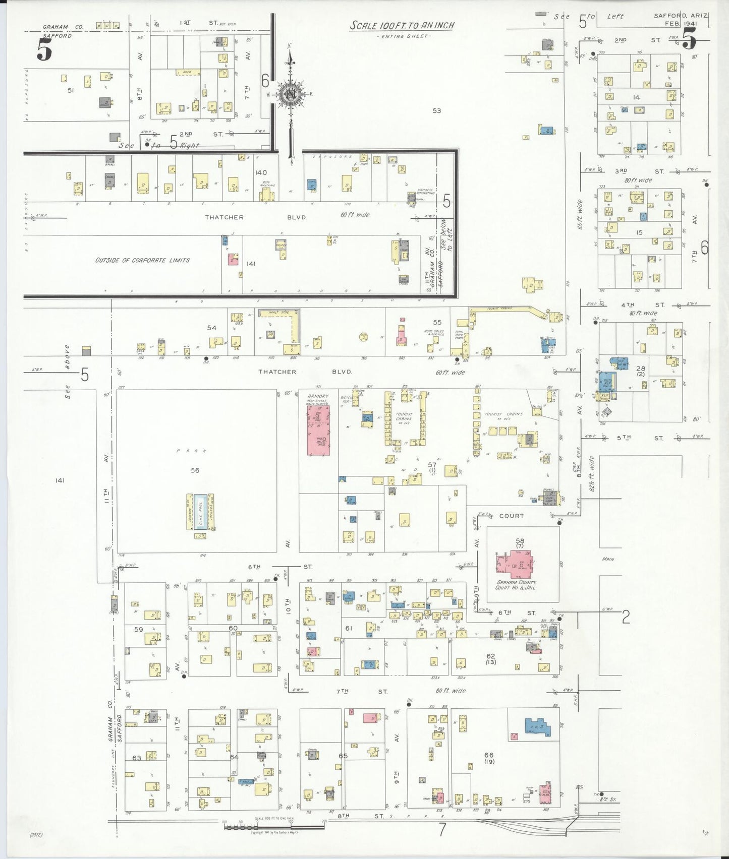Sanborn Fire Insurance Map from Safford, Graham County, Arizona (1941), Sheet #0005 - Complete Map Set gallery image, historic Sanborn map, vintage wall art, Arizona Arizona