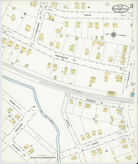 Sanborn Fire Insurance Map from Pleasantville, Westchester County, New York (1910), Sheet #0003 - Historic Sanborn Fire Insurance Map Print, vintage old map wall art, antique decor, genealogy gift, New York New York map