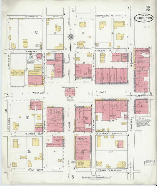 Sanborn Fire Insurance Map from Henderson, Rusk County, Texas (1919), Sheet #0002 - Historic Sanborn Fire Insurance Map Print, vintage old map wall art, antique decor, genealogy gift, Texas Texas map