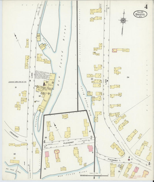 Sanborn Fire Insurance Map from Bristol, Grafton County, New Hampshire (1912), Sheet #0004 - Historic Sanborn Fire Insurance Map Print, vintage old map wall art, antique decor, genealogy gift, New Hampshire New Hampshire map