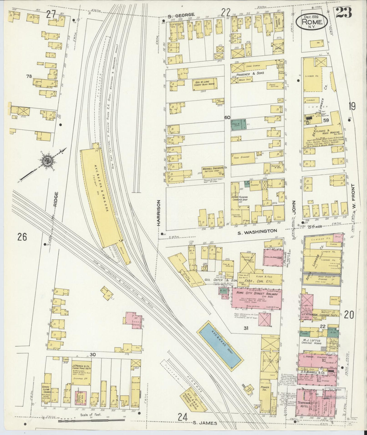 Sanborn Fire Insurance Map from Rome, Oneida County, New York (1909), Sheet #0023 - Historic Sanborn Fire Insurance Map Print, vintage old map wall art, antique decor, genealogy gift, New York New York map