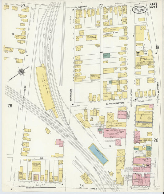 Sanborn Fire Insurance Map from Rome, Oneida County, New York (1909), Sheet #0023 - Historic Sanborn Fire Insurance Map Print, vintage old map wall art, antique decor, genealogy gift, New York New York map