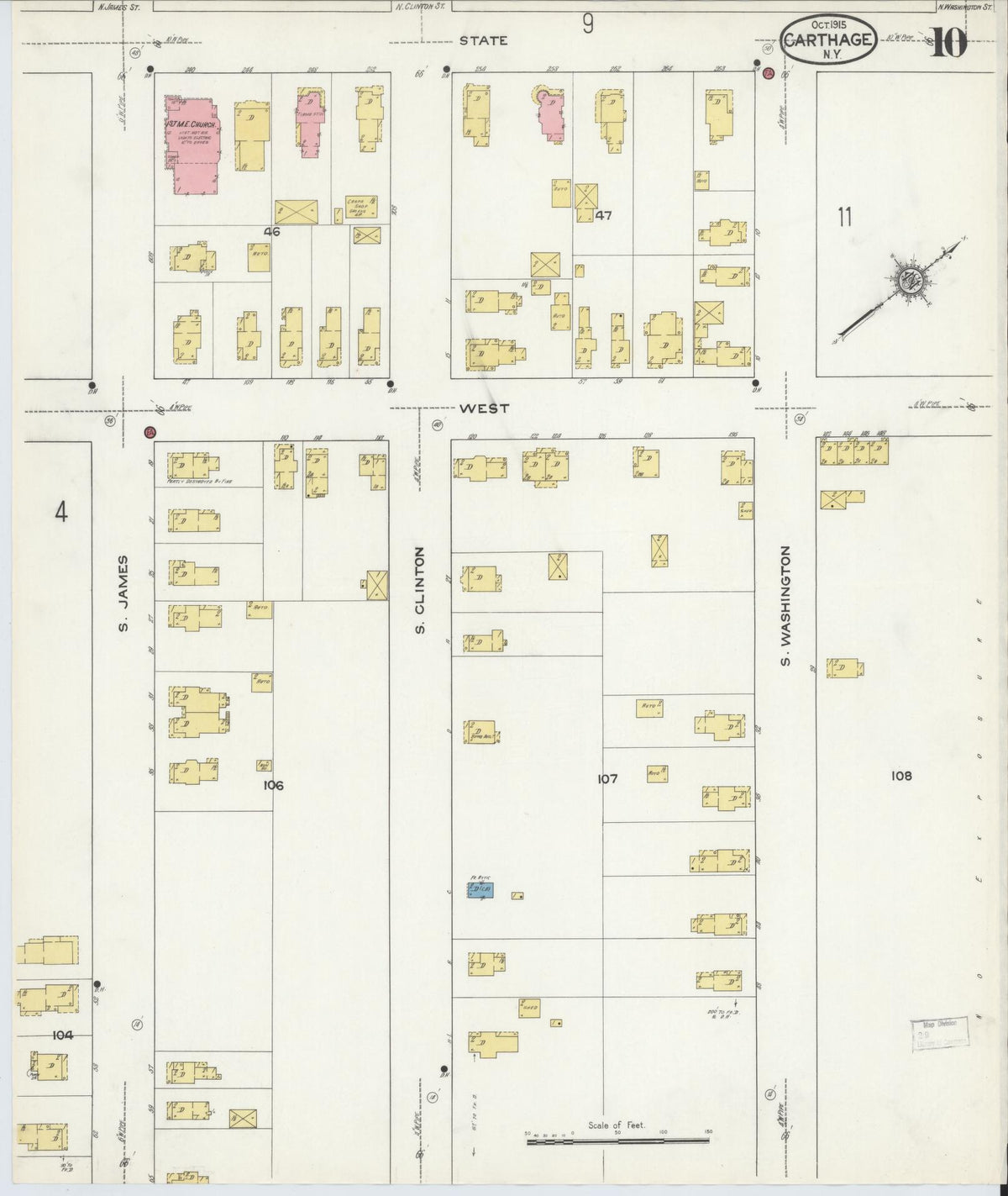 Sanborn Fire Insurance Map from Carthage, Jefferson County, New York (1915), Sheet #0010 - Complete Map Set gallery image, historic Sanborn map, vintage wall art, New York New York