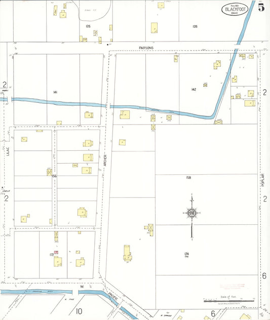 Sanborn Fire Insurance Map from Blackfoot, Bingham County, Idaho (1921), Sheet #0005 - Historic Sanborn Fire Insurance Map Print, vintage old map wall art, antique decor, genealogy gift, Idaho Idaho map