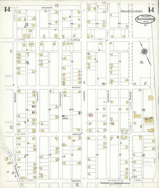 Sanborn Fire Insurance Map from Buckhannon, Upshur County, West Virginia (1923), Sheet #0014 - Historic Sanborn Fire Insurance Map Print, vintage old map wall art, antique decor, genealogy gift, West Virginia West Virginia map