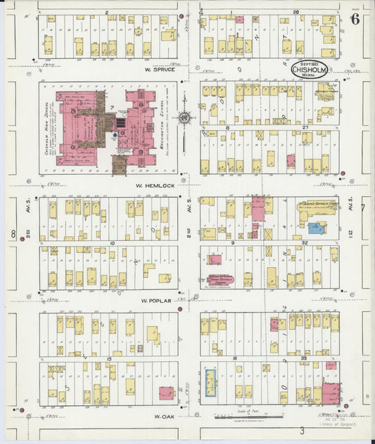 Sanborn Fire Insurance Map from Chisholm, Saint Louis County, Minnesota (1921), Sheet #0006 - Historic Sanborn Fire Insurance Map Print, vintage old map wall art, antique decor, genealogy gift, Minnesota Minnesota map