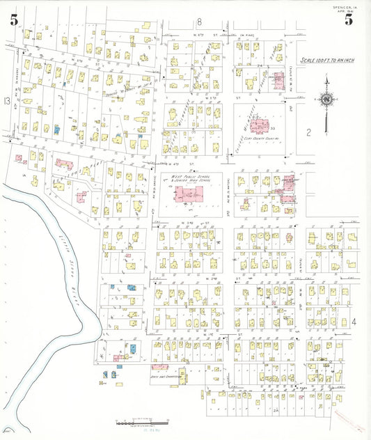Sanborn Fire Insurance Map from Spencer, Clay County, Iowa (1941), Sheet #0005 - Historic Sanborn Fire Insurance Map Print, vintage old map wall art
