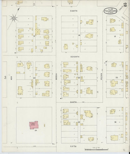 Sanborn Fire Insurance Map from Texarkana, Bowie County, Texas (1896), Sheet #0002 - Complete Map Set gallery image, historic Sanborn map, vintage wall art, Texas Texas
