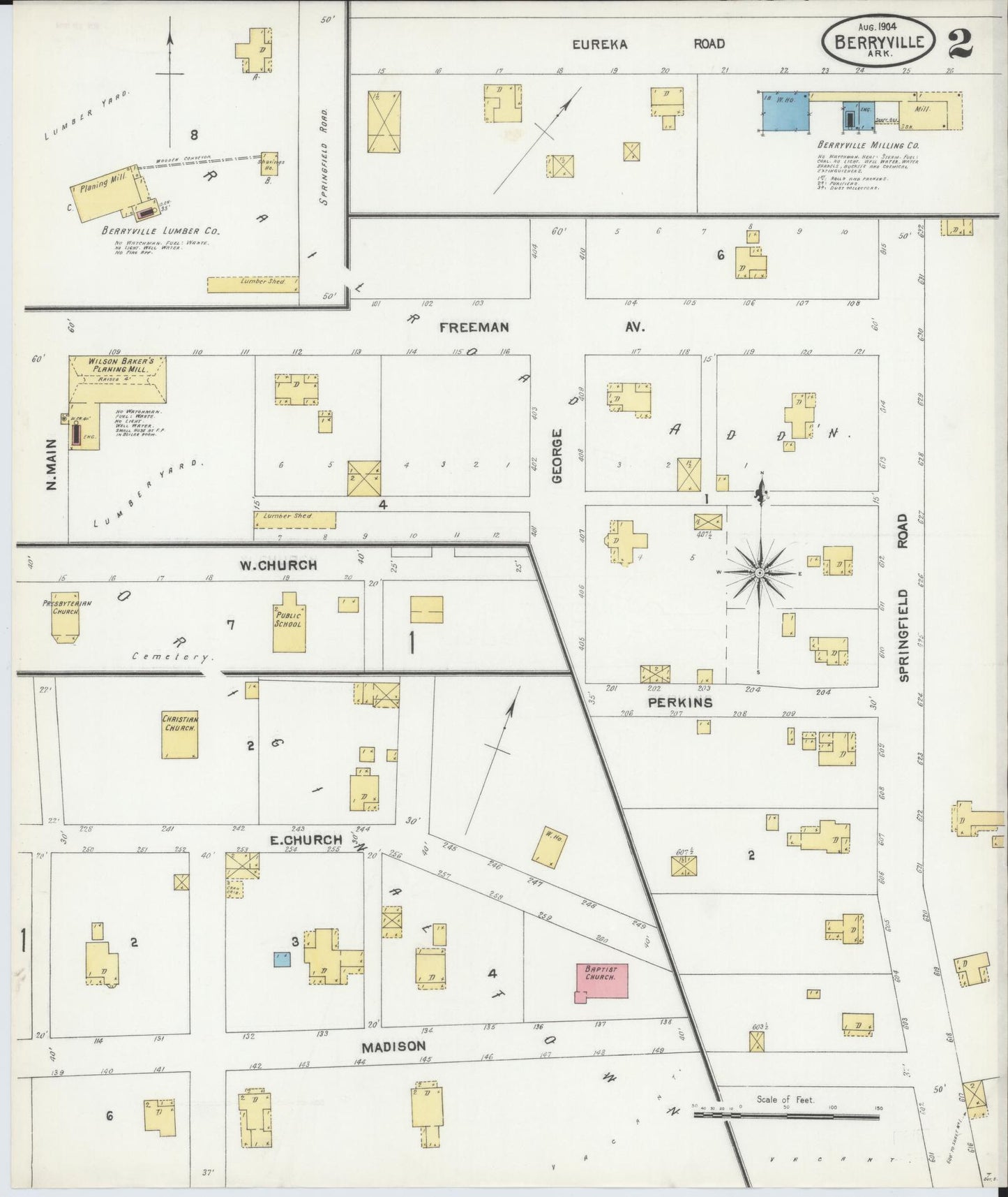 Sanborn Fire Insurance Map from Berryville, Carroll County, Arkansas (1904), Sheet #0002 - Historic Sanborn Fire Insurance Map Print, vintage old map wall art, antique decor, genealogy gift, Arkansas Arkansas map