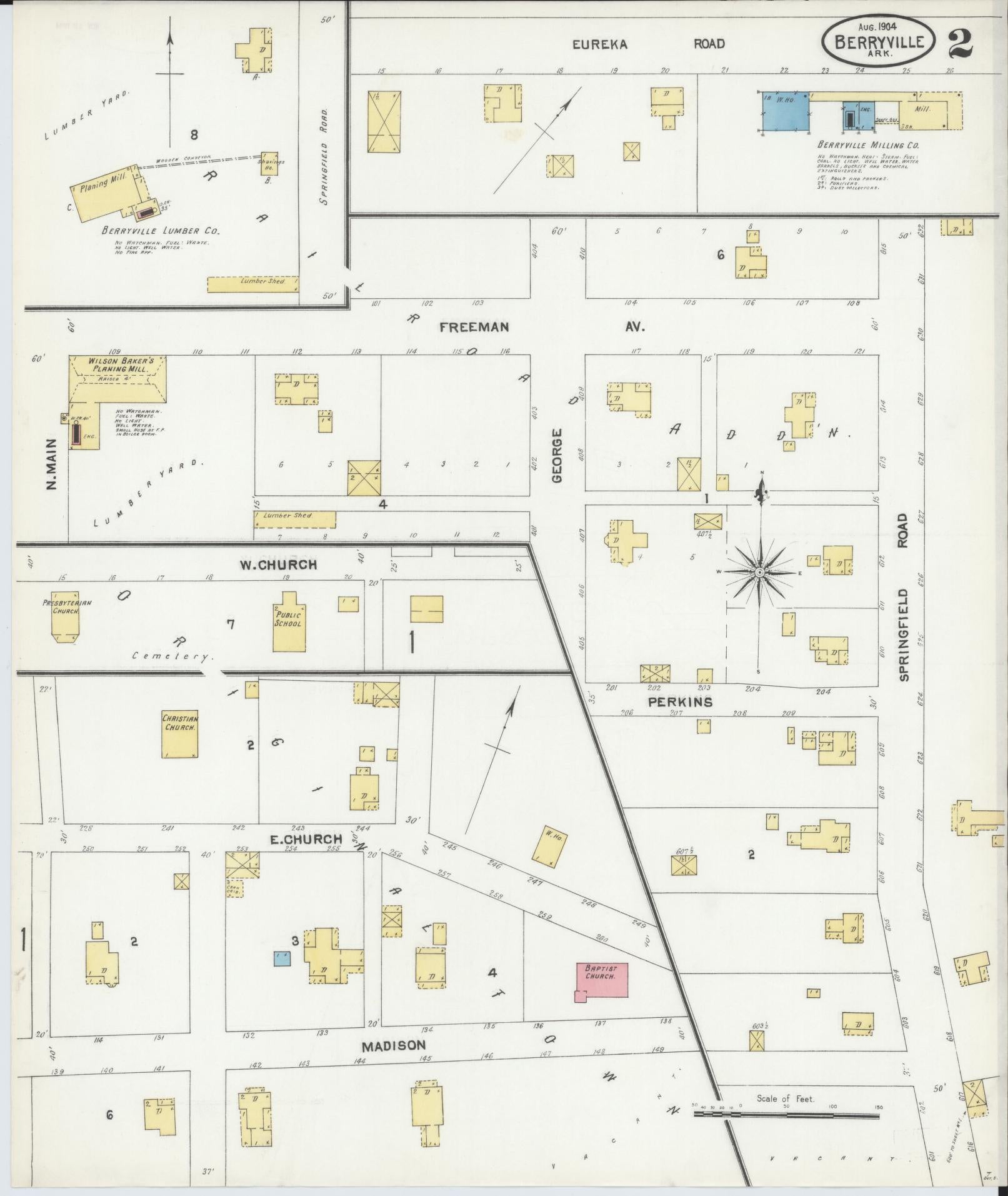 Sanborn Fire Insurance Map from Berryville, Carroll County, Arkansas (1904), Sheet #0002 - Historic Sanborn Fire Insurance Map Print, vintage old map wall art, antique decor, genealogy gift, Arkansas Arkansas map