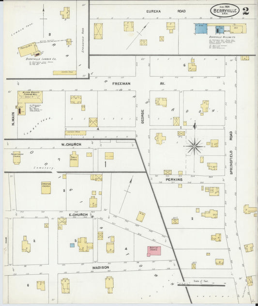 Sanborn Fire Insurance Map from Berryville, Carroll County, Arkansas (1904), Sheet #0002 - Historic Sanborn Fire Insurance Map Print, vintage old map wall art, antique decor, genealogy gift, Arkansas Arkansas map