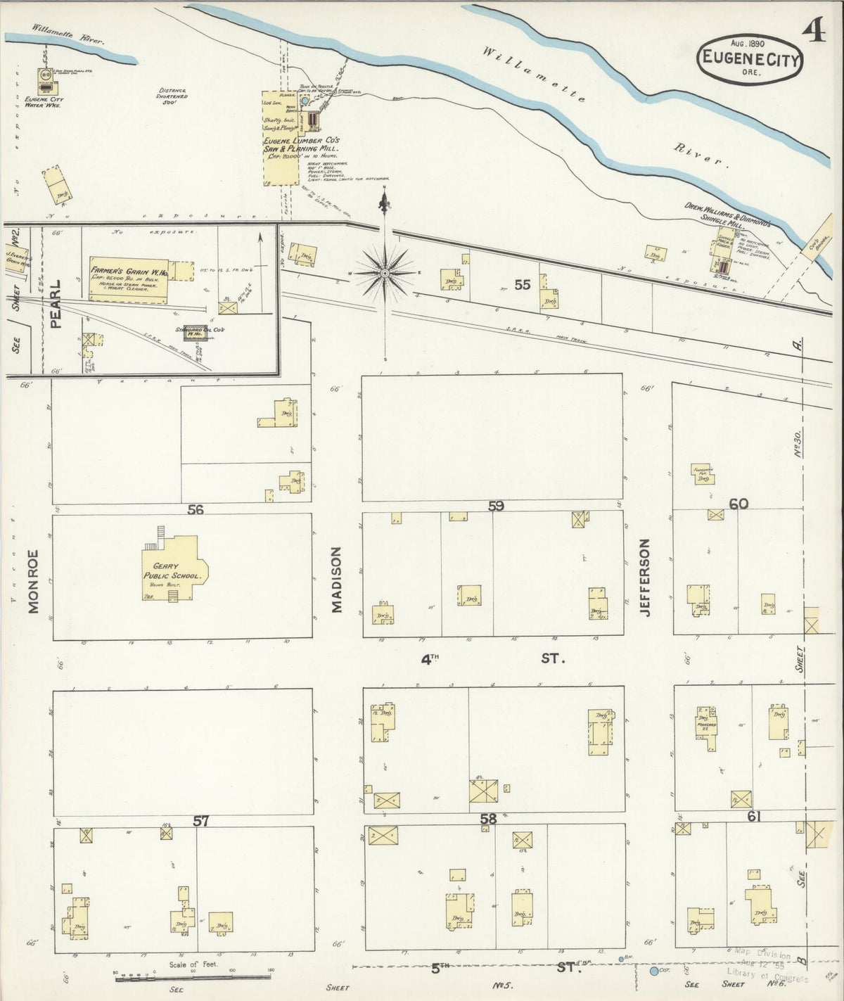 Sanborn Fire Insurance Map from Eugene, Lane County, Oregon (1890), Sheet #0004 - Historic Sanborn Fire Insurance Map Print, vintage old map wall art, antique decor, genealogy gift, Oregon Oregon map