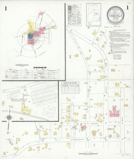Sanborn Fire Insurance Map from Dadeville, Tallapoosa County, Alabama (1934), Sheet #0001 - Complete Map Set gallery image, historic Sanborn map, vintage wall art, Alabama Alabama