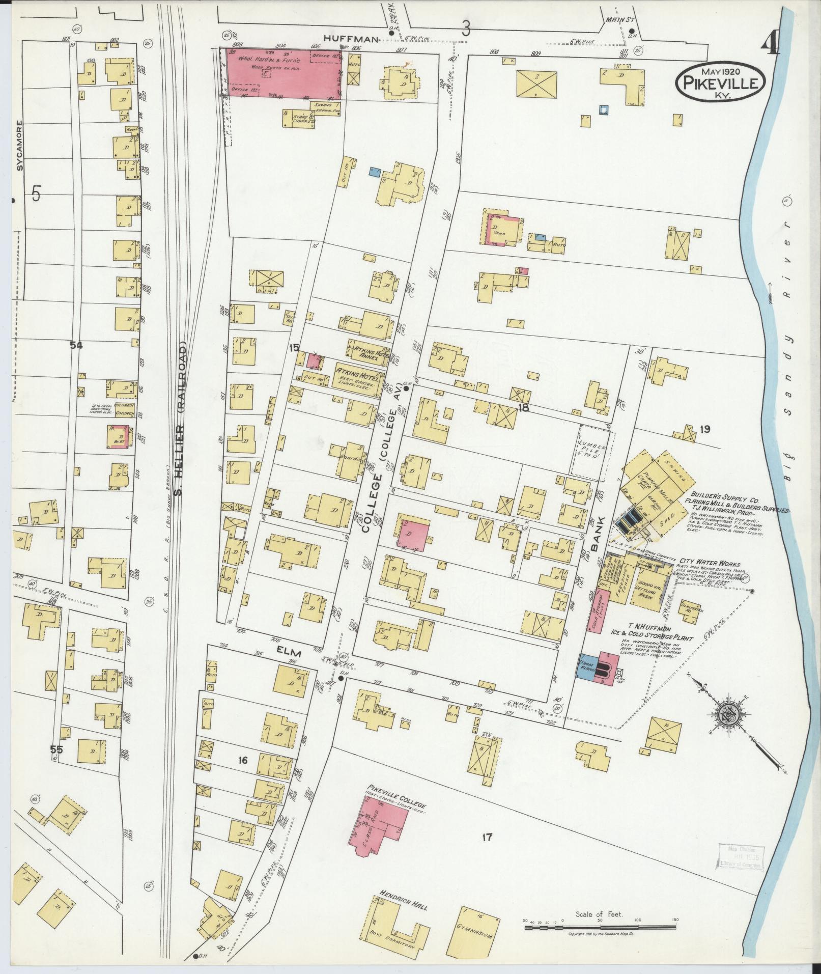 Sanborn Fire Insurance Map from Pikeville, Pike County, Kentucky (1920), Sheet #0004 - Historic Sanborn Fire Insurance Map Print, vintage old map wall art, antique decor, genealogy gift, Kentucky Kentucky map