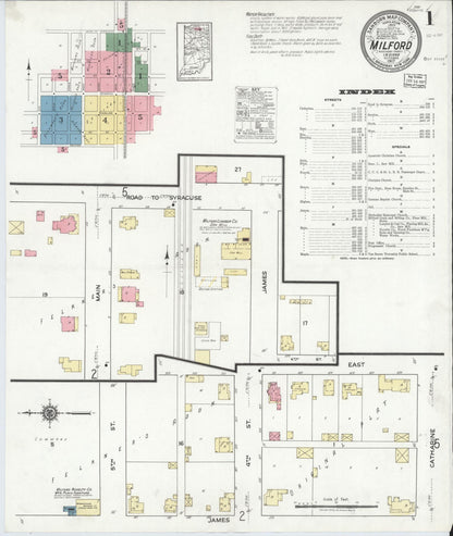 Sanborn Fire Insurance Map from Milford, Kosciusko County, Indiana (1917), Sheet #0001 - Historic Sanborn Fire Insurance Map Print, vintage old map wall art, antique decor, genealogy gift, Indiana Indiana map