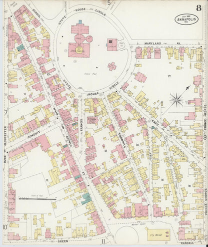 Sanborn Fire Insurance Map from Annapolis, Anne Arundel County, Maryland (1897), Sheet #0008 - Complete Map Set gallery image, historic Sanborn map, vintage wall art, Maryland Maryland