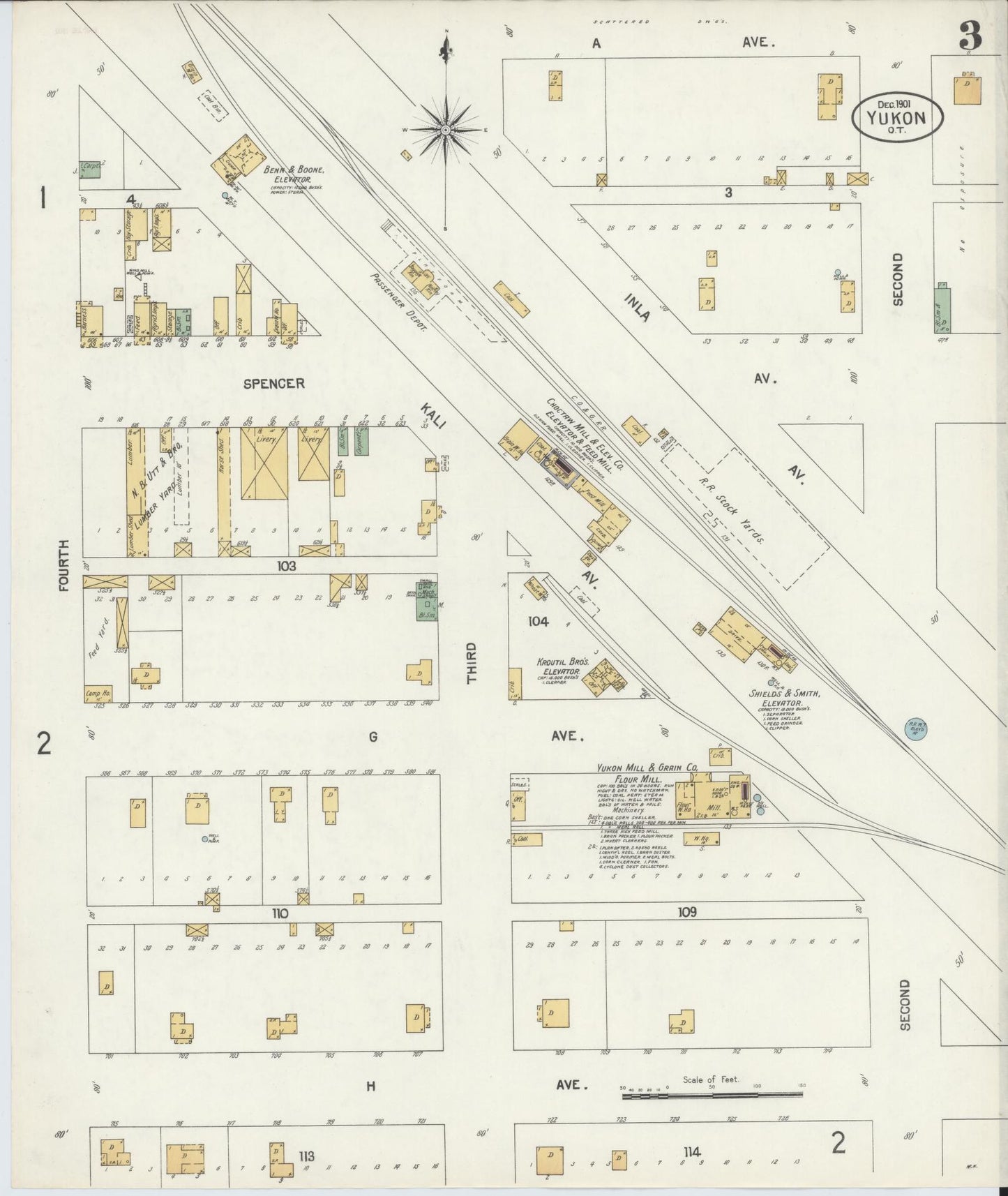 Sanborn Fire Insurance Map from Yukon, Canadian County, Oklahoma (1901), Sheet #0006 - Historic Sanborn Fire Insurance Map Print, vintage old map wall art, antique decor, genealogy gift, Oklahoma Oklahoma map
