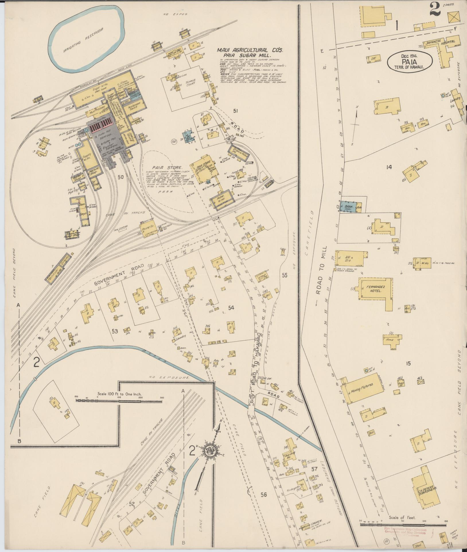 Sanborn Fire Insurance Map from Paia, Maui County, Hawaii (1914), Sheet #0002 - Complete Map Set gallery image, historic Sanborn map, vintage wall art, Hawaii Hawaii