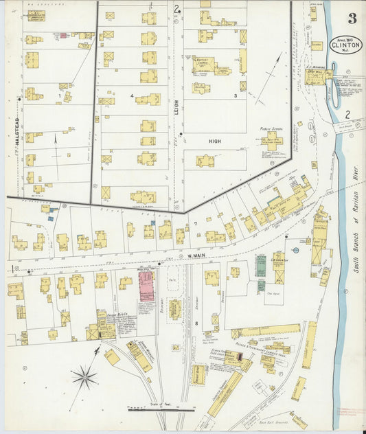 Sanborn Fire Insurance Map from Clinton, Hunterdon County, New Jersey (1903), Sheet #0003 - Historic Sanborn Fire Insurance Map Print, vintage old map wall art, antique decor, genealogy gift, New Jersey New Jersey map
