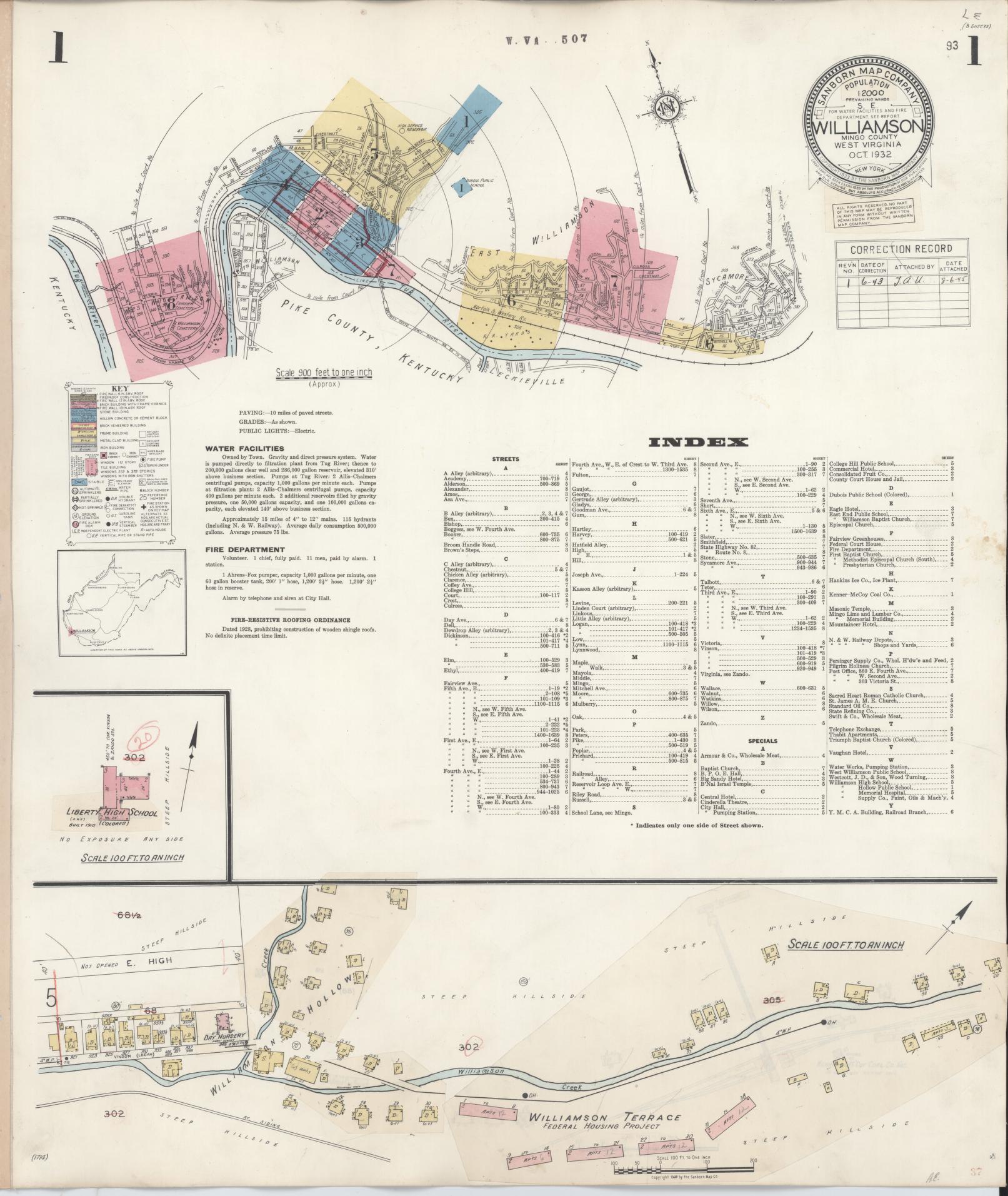 Sanborn Fire Insurance Map from Williamson, Mingo County, West Virginia. (1943) – Historic Sanborn Fire Insurance Map Print