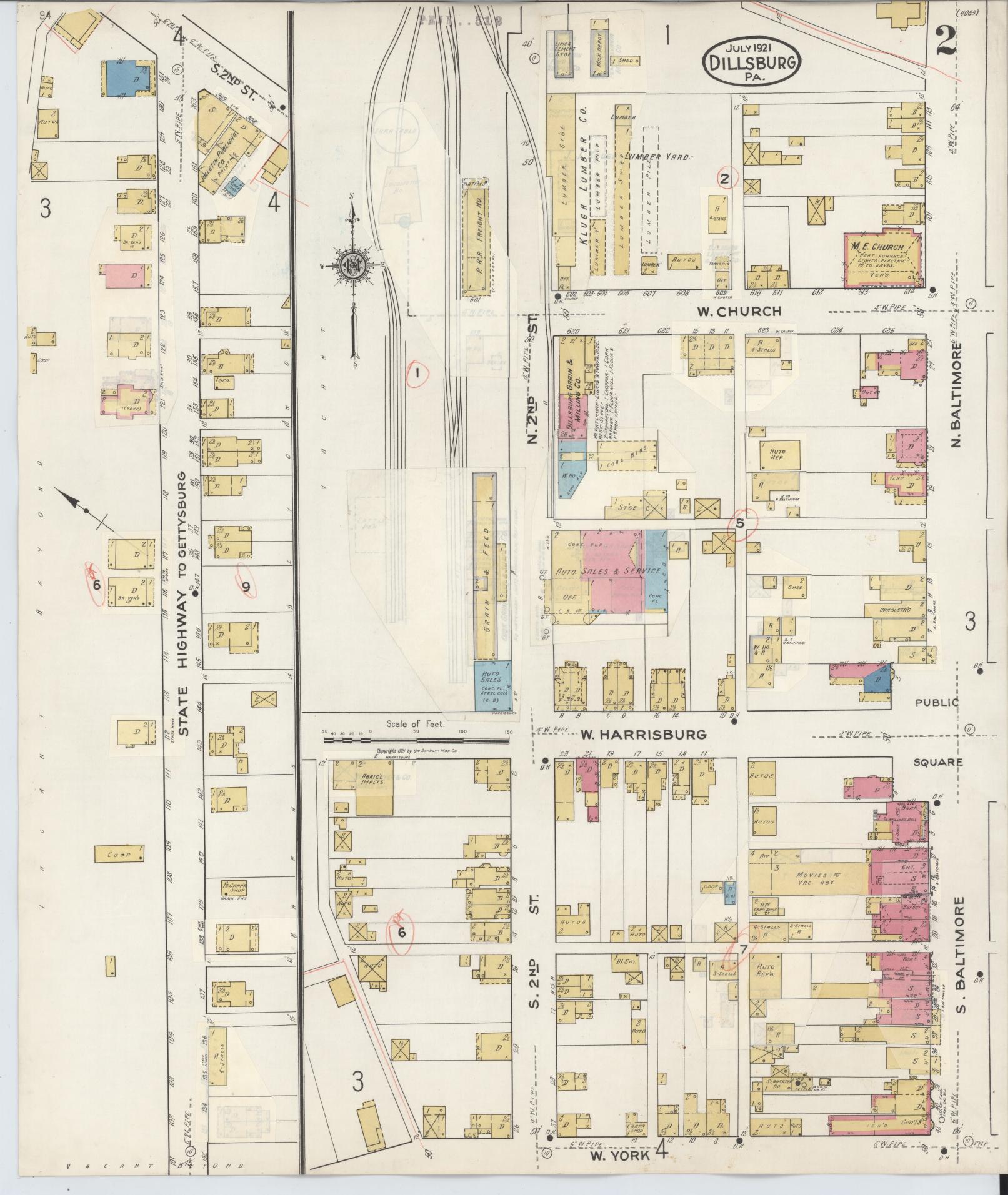 Sanborn Fire Insurance Map from Dillsburg, York County, Pennsylvania (1934), Sheet #0002 - Historic Sanborn Fire Insurance Map Print, vintage old map wall art, antique decor, genealogy gift, Pennsylvania Pennsylvania map