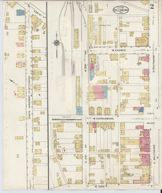 Sanborn Fire Insurance Map from Dillsburg, York County, Pennsylvania (1934), Sheet #0002 - Historic Sanborn Fire Insurance Map Print, vintage old map wall art, antique decor, genealogy gift, Pennsylvania Pennsylvania map