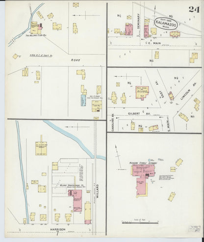 Sanborn Fire Insurance Map from Kalamazoo, Kalamazoo County, Michigan (1896), Sheet #0024 - Historic Sanborn Fire Insurance Map Print, vintage old map wall art, antique decor, genealogy gift, Michigan Michigan map