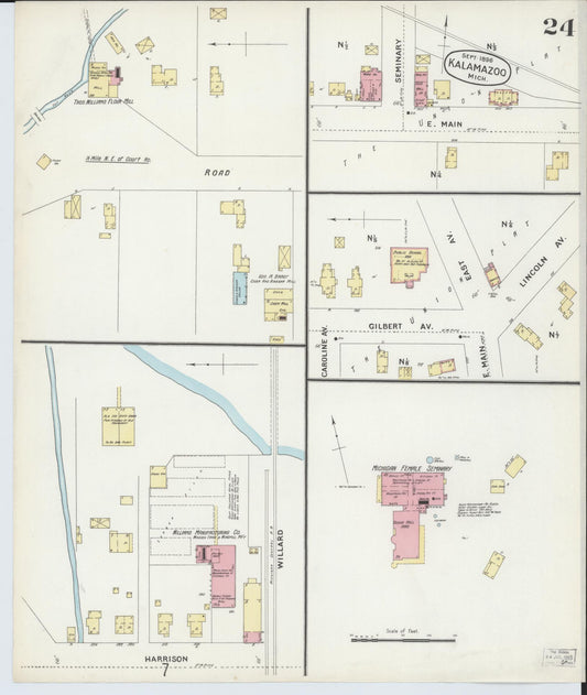 Sanborn Fire Insurance Map from Kalamazoo, Kalamazoo County, Michigan (1896), Sheet #0024 - Historic Sanborn Fire Insurance Map Print, vintage old map wall art, antique decor, genealogy gift, Michigan Michigan map