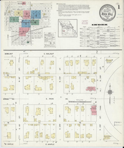 Sanborn Fire Insurance Map from Rich Hill, Bates County, Missouri (1914), Sheet #0001 - Complete Map Set gallery image, historic Sanborn map, vintage wall art, Missouri Missouri