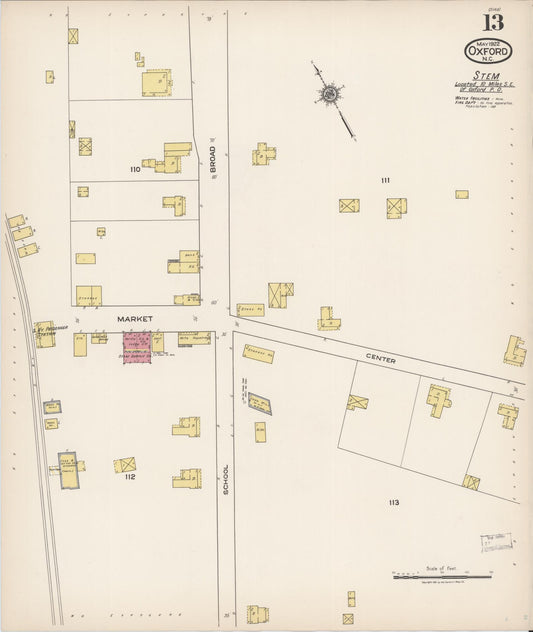 Sanborn Fire Insurance Map from Oxford, Granville County, North Carolina (1922), Sheet #0013 - Historic Sanborn Fire Insurance Map Print, vintage old map wall art, antique decor, genealogy gift, North Carolina North Carolina map