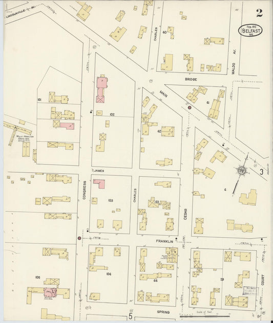 Sanborn Fire Insurance Map from Belfast, Waldo County, Maine (1912), Sheet #0002 - Historic Sanborn Fire Insurance Map Print, vintage old map wall art, antique decor, genealogy gift, Maine Maine map