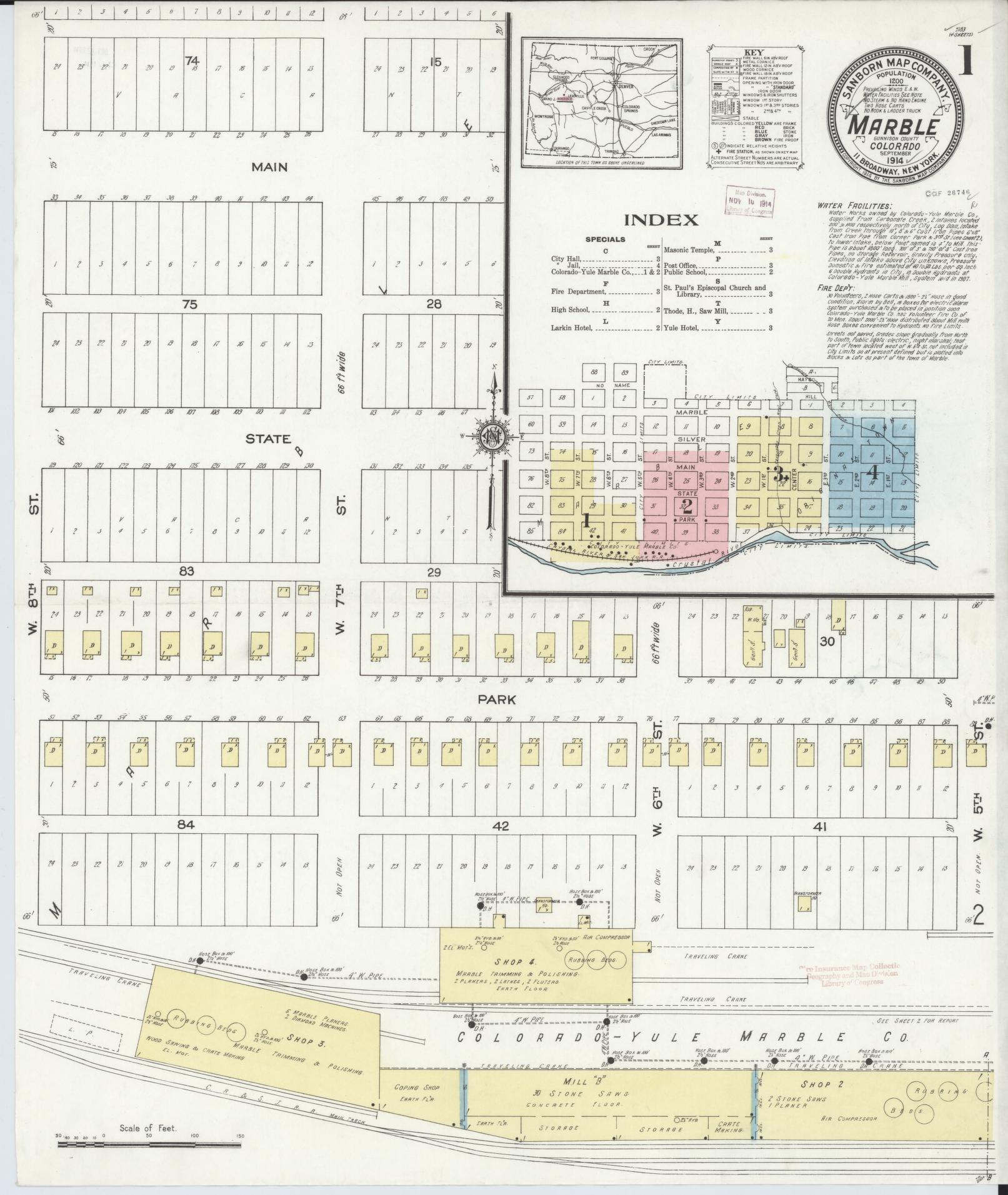 Sanborn Fire Insurance Map from Marble, Gunnison County, Colorado (1914), Sheet #0001 - Complete Map Set gallery image, historic Sanborn map, vintage wall art, Colorado Colorado