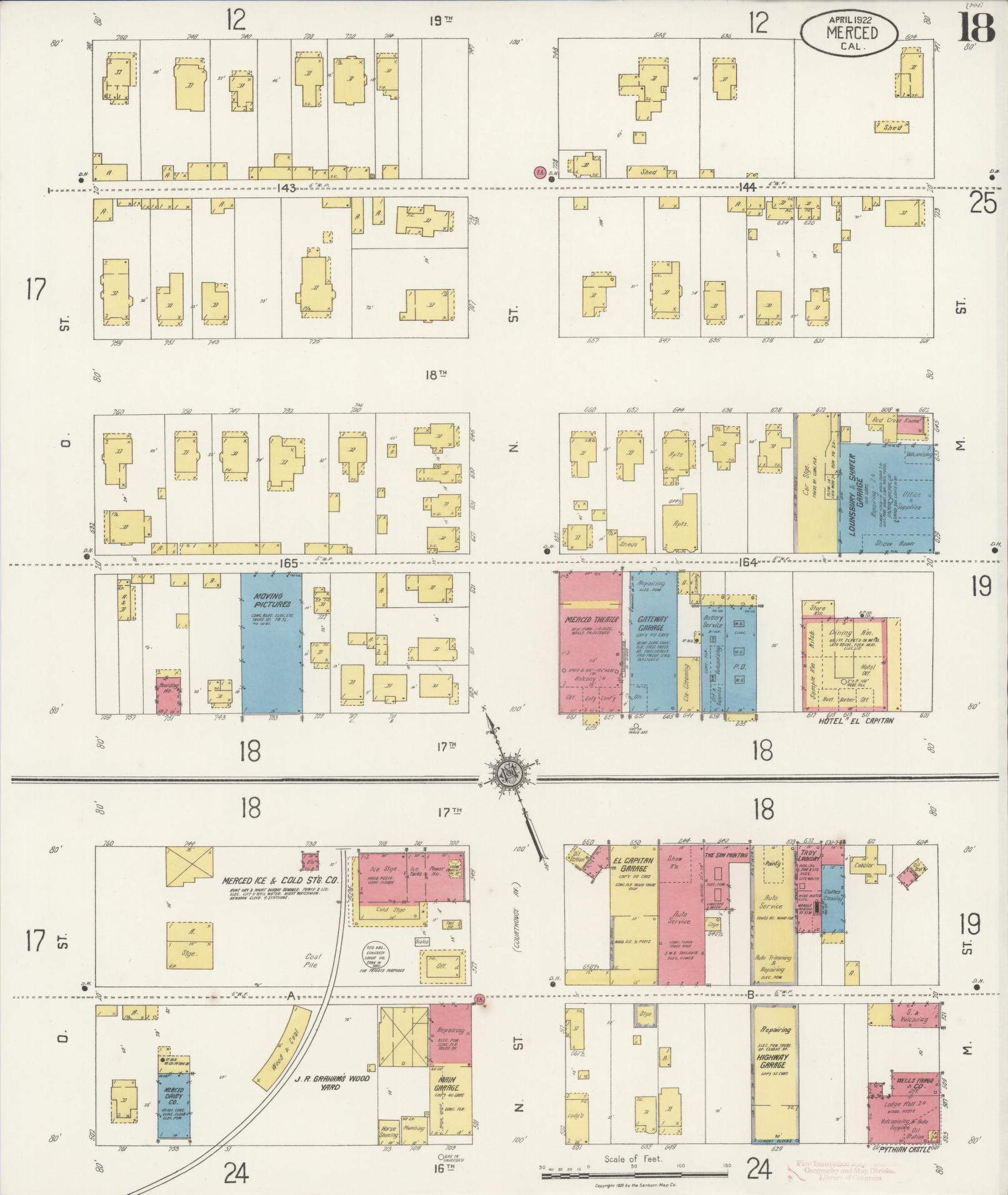 Sanborn Fire Insurance Map from Merced, Merced County, California (1922), Sheet #0018 - Historic Sanborn Fire Insurance Map Print, vintage old map wall art, antique decor, genealogy gift, California California map