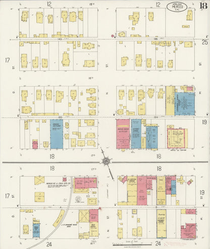 Sanborn Fire Insurance Map from Merced, Merced County, California (1922), Sheet #0018 - Historic Sanborn Fire Insurance Map Print, vintage old map wall art, antique decor, genealogy gift, California California map