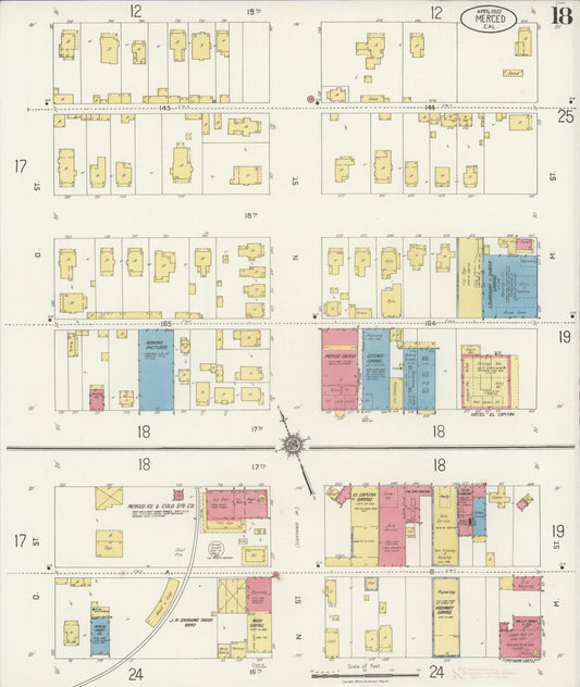 Sanborn Fire Insurance Map from Merced, Merced County, California (1922), Sheet #0018 - Historic Sanborn Fire Insurance Map Print, vintage old map wall art, antique decor, genealogy gift, California California map