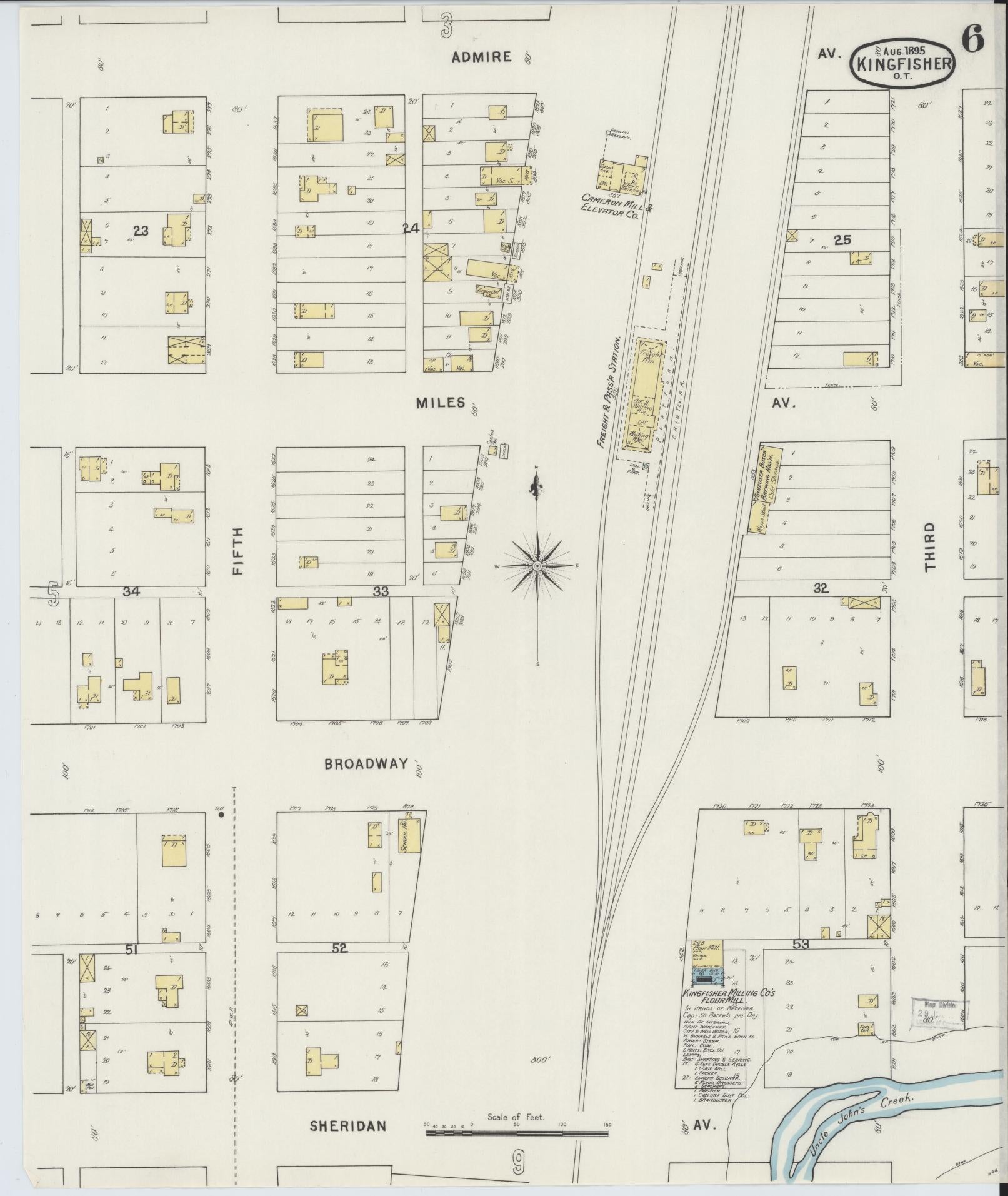 Sanborn Fire Insurance Map from Kingfisher, Kingfisher County, Oklahoma (1895), Sheet #0006 - Historic Sanborn Fire Insurance Map Print, vintage old map wall art, antique decor, genealogy gift, Oklahoma Oklahoma map
