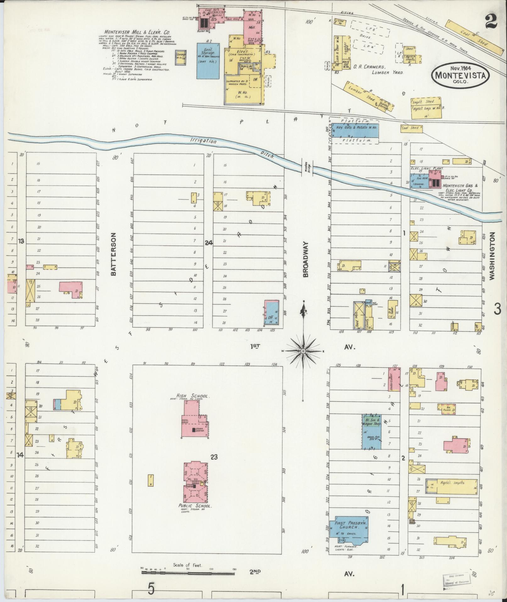 Sanborn Fire Insurance Map from Monte Vista, Rio Grande County, Colorado (1904), Sheet #0002 - Historic Sanborn Fire Insurance Map Print, vintage old map wall art, antique decor, genealogy gift, Colorado Colorado map