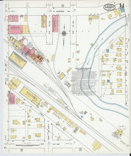 Sanborn Fire Insurance Map from Minot, Ward County, North Dakota (1918), Sheet #0014 - Historic Sanborn Fire Insurance Map Print, vintage old map wall art, antique decor, genealogy gift, North Dakota North Dakota map