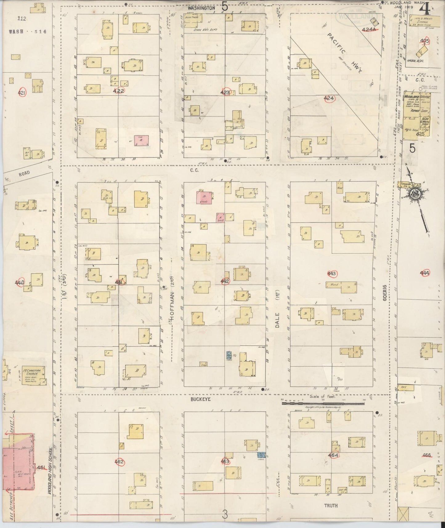 Sanborn Fire Insurance Map from Woodland, Cowlitz County, Washington (1943), Sheet #0004 - Complete Map Set gallery image, historic Sanborn map, vintage wall art, Washington Washington