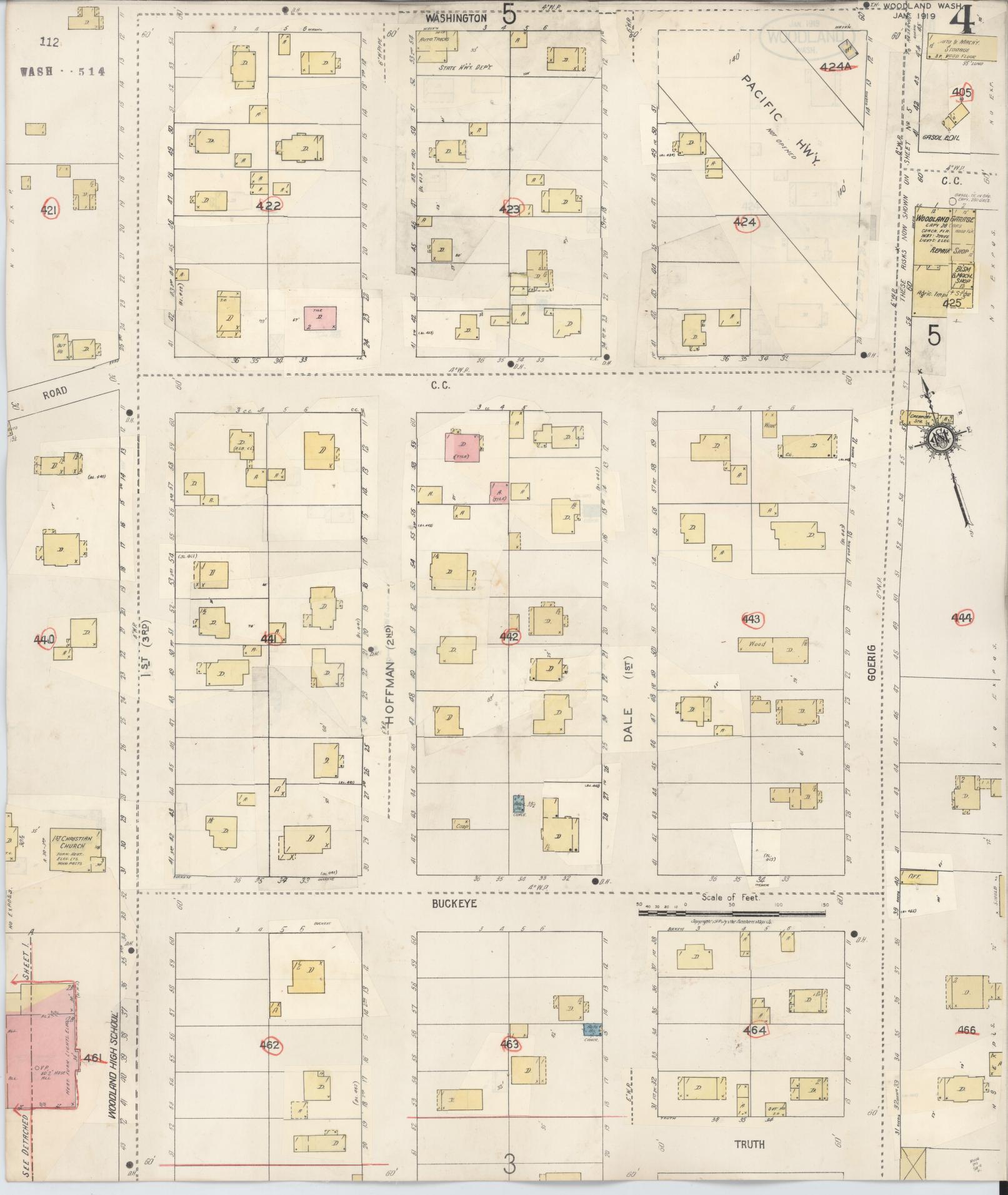 Sanborn Fire Insurance Map from Woodland, Cowlitz County, Washington (1943), Sheet #0004 - Complete Map Set gallery image, historic Sanborn map, vintage wall art, Washington Washington