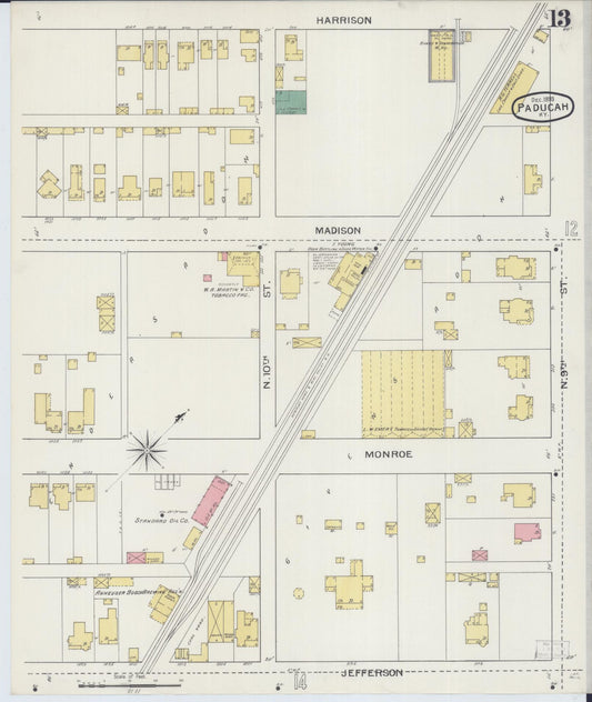 Sanborn Fire Insurance Map from Paducah, Mccraken County, Kentucky (1893), Sheet #0013 - Historic Sanborn Fire Insurance Map Print, vintage old map wall art, antique decor, genealogy gift, Kentucky Kentucky map