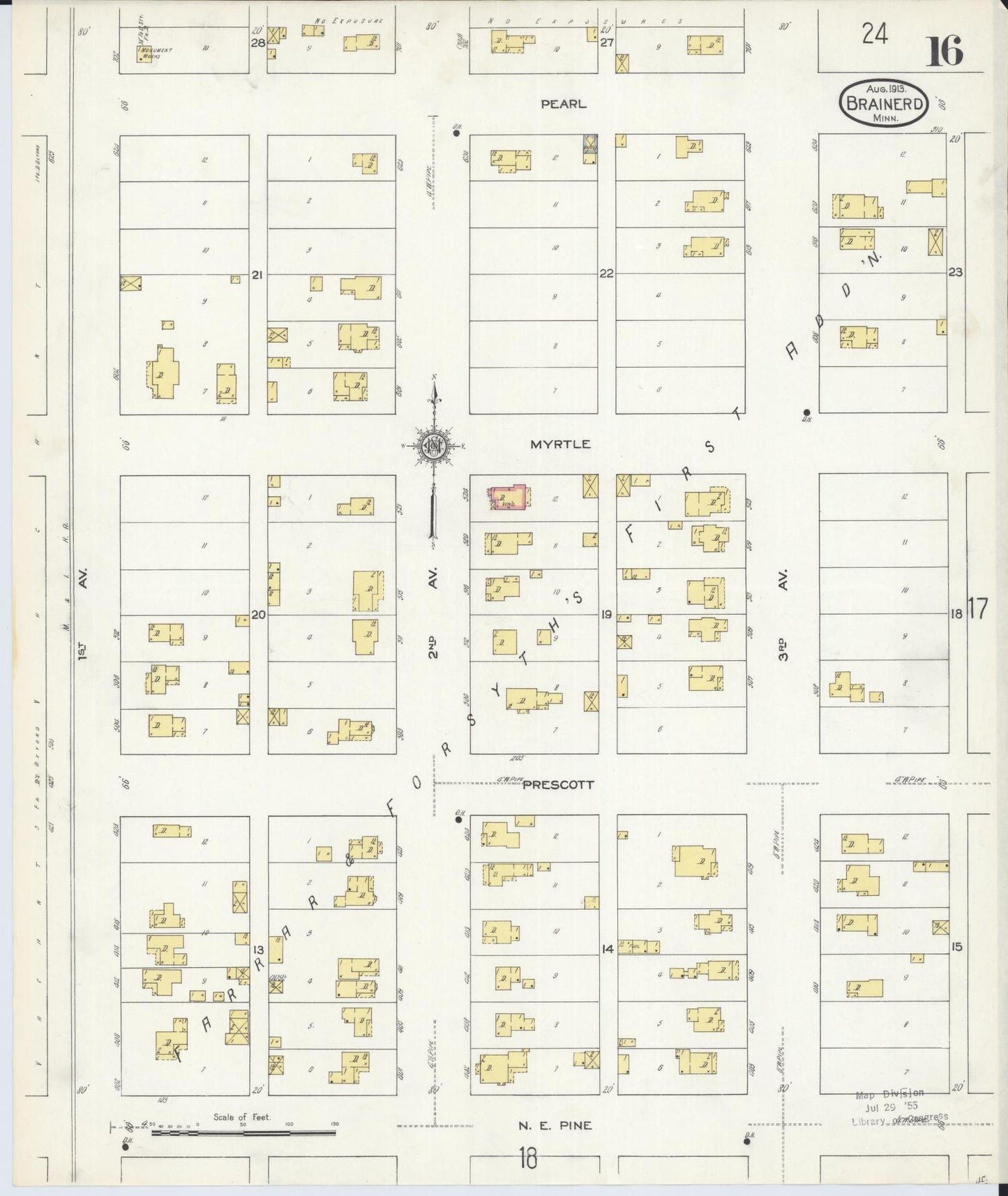 Sanborn Fire Insurance Map from Brainerd, Crow Wing County, Minnesota (1913), Sheet #0016 - Historic Sanborn Fire Insurance Map Print, vintage old map wall art, antique decor, genealogy gift, Minnesota Minnesota map