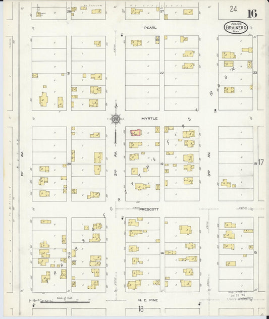 Sanborn Fire Insurance Map from Brainerd, Crow Wing County, Minnesota (1913), Sheet #0016 - Historic Sanborn Fire Insurance Map Print, vintage old map wall art, antique decor, genealogy gift, Minnesota Minnesota map