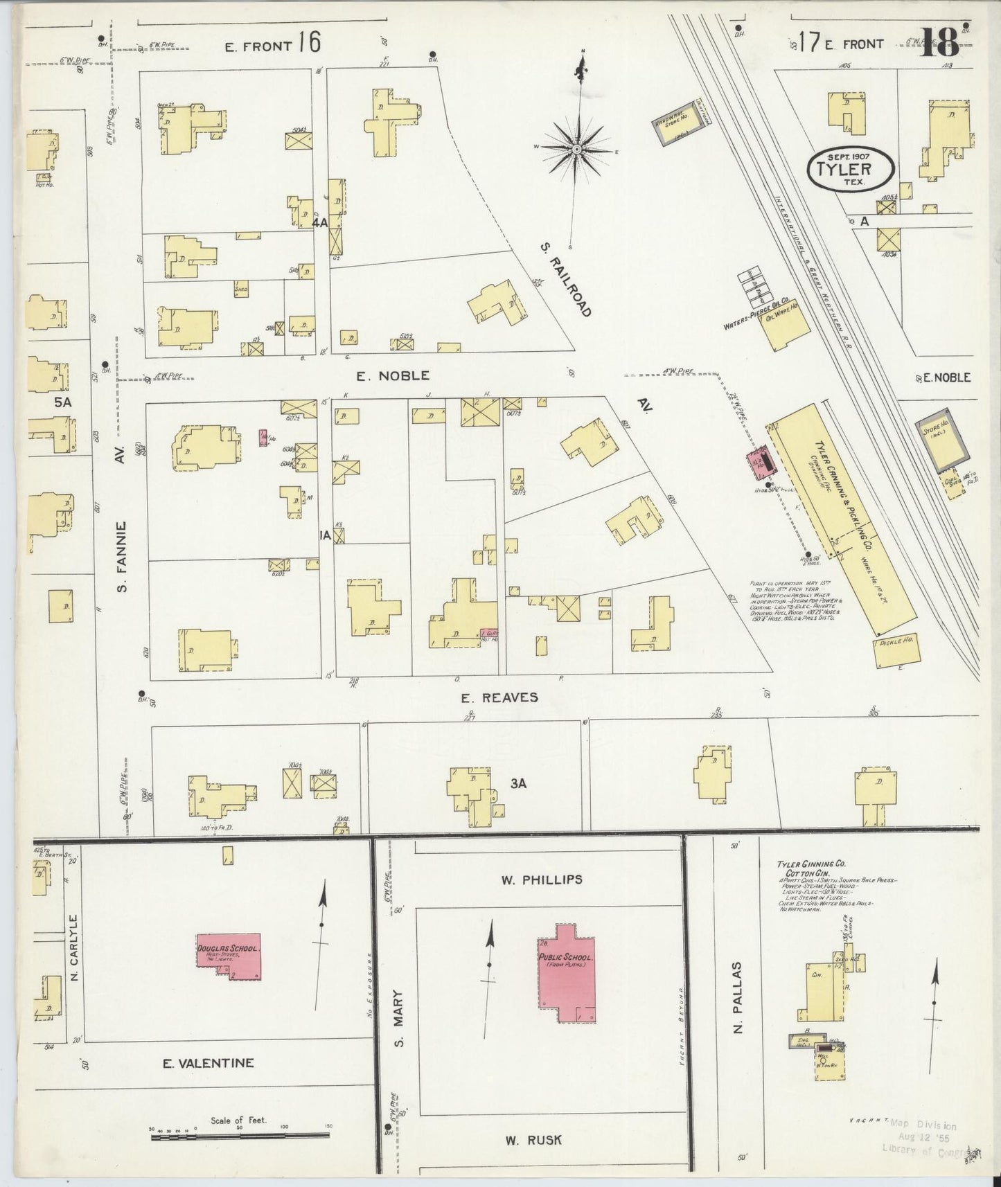 Sanborn Fire Insurance Map from Tyler, Smith County, Texas (1907), Sheet #0018 - Complete Map Set gallery image, historic Sanborn map, vintage wall art, Texas Texas