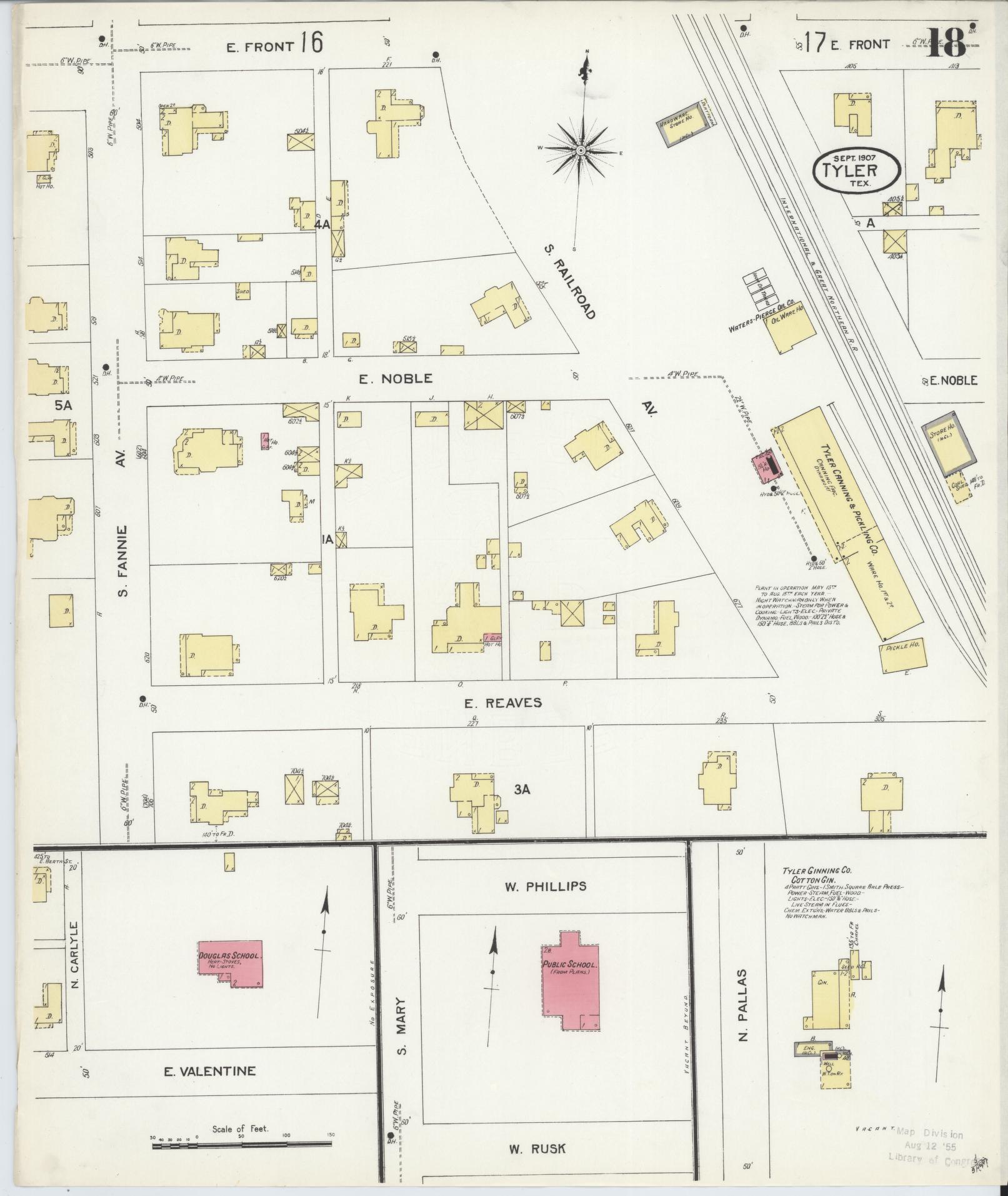 Sanborn Fire Insurance Map from Tyler, Smith County, Texas (1907), Sheet #0018 - Complete Map Set gallery image, historic Sanborn map, vintage wall art, Texas Texas