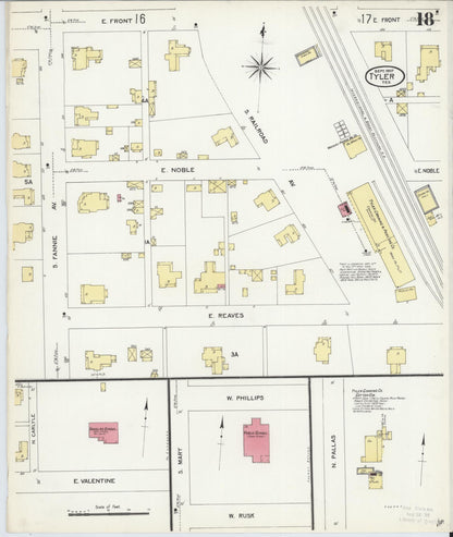 Sanborn Fire Insurance Map from Tyler, Smith County, Texas (1907), Sheet #0018 - Complete Map Set gallery image, historic Sanborn map, vintage wall art, Texas Texas