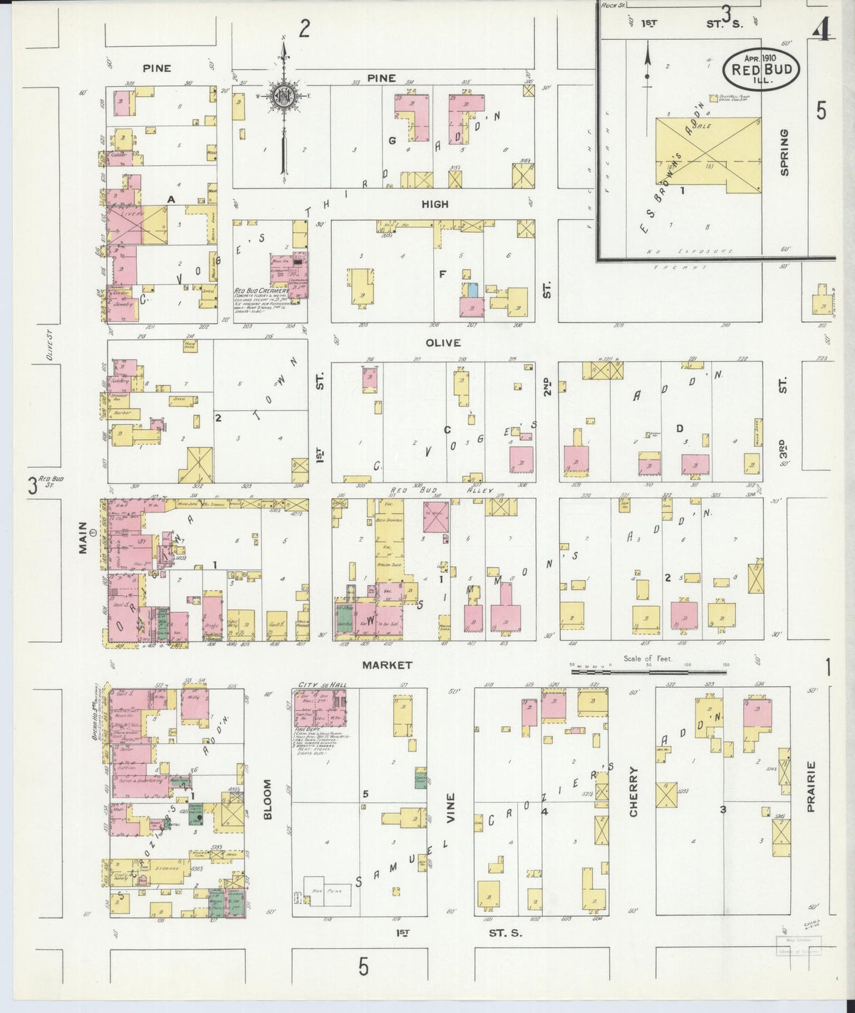 Sanborn Fire Insurance Map from Red Bud, Randolph County, Illinois (1910), Sheet #0004 - Complete Map Set gallery image, historic Sanborn map, vintage wall art, Illinois Illinois