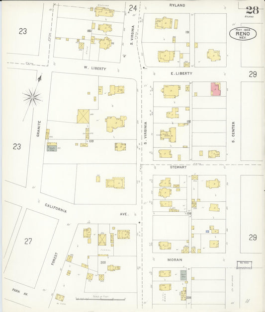 Sanborn Fire Insurance Map from Reno, Washoe County, Nevada (1904), Sheet #0028 - Historic Sanborn Fire Insurance Map Print, vintage old map wall art, antique decor, genealogy gift, Nevada Nevada map